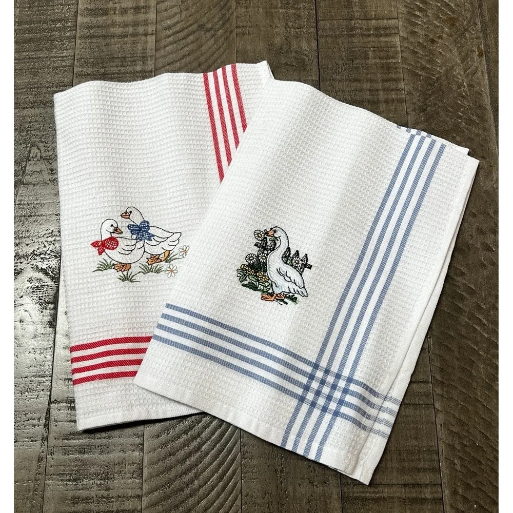 Kitchen Hand Towel Goose Geese Cottage Granny Core Waffle Weave Farmhouse Cotton